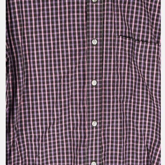 T Harris London Brown Pink Purple Plaid Shirt Mens M Button Front Long Sleeve - Picture 3 of 4